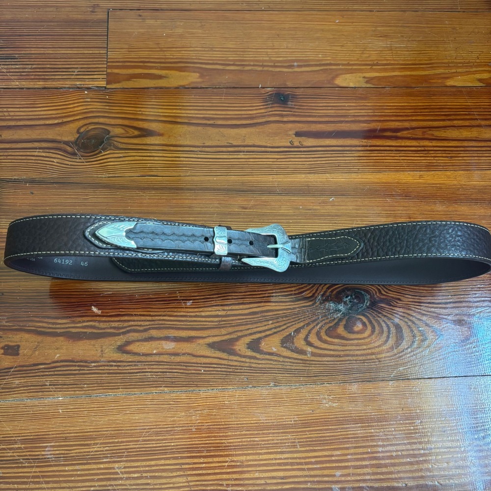 Schaefer Outfitter Western Bison Leather Ranger Belt Size 46 Brown Silver